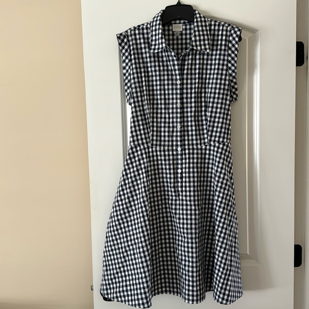 Gingham white and navy dress, size L